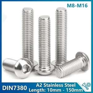 M8 - M16 Metric Button Head Bolts Allen Key Hex Socket Screws A2 Stainless Steel - Imagen 1 de 13