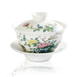 120ml Hand-Paint Peony Porcelain Chinese Gongfu Tea Gaiwan teacup cup lid Saucer - Picture 1 of 4