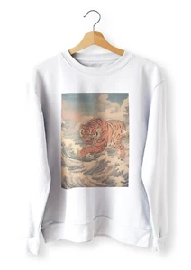 Japanese Tiger Sweatshirt Sweat Animal Lover Tigers Wild Art Hokusai Inspired - Picture 1 of 2