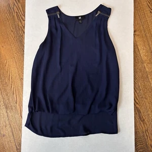 IZ Byer Sleeveless Top Womens Small Zippered Tank Navy Blue High-low - Picture 1 of 11