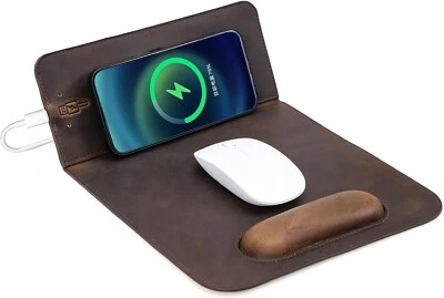 Wireless Charging Mouse Pad with Wrist Rest, 15W Genuine Leather Mouse-pad with - Image 1 of 4