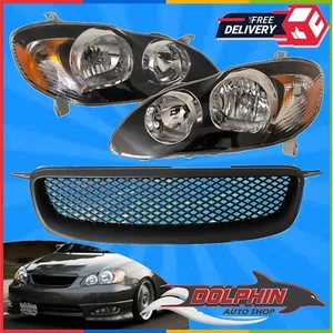 Combo de faros negros con parrilla cromada y malla para Toyota Corolla 2003 2008 - Imagen 1 de 10