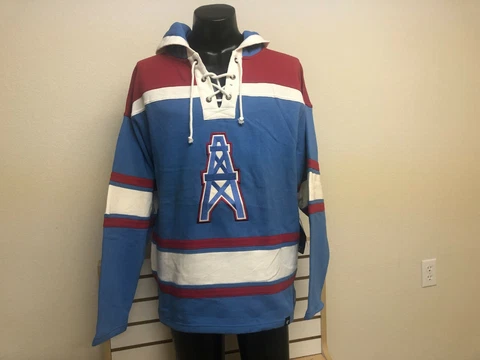 HOUSTON OILERS  47 Brand Superior Lacer Hockey Style Hoodie  Throwback Cover