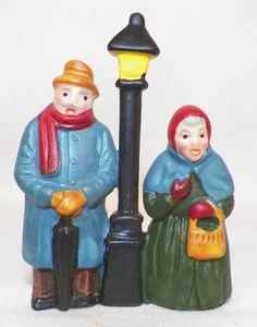 Man & Woman Christmas Caroling Figurine Bisque Miniature for Village Display - Picture 1 of 3