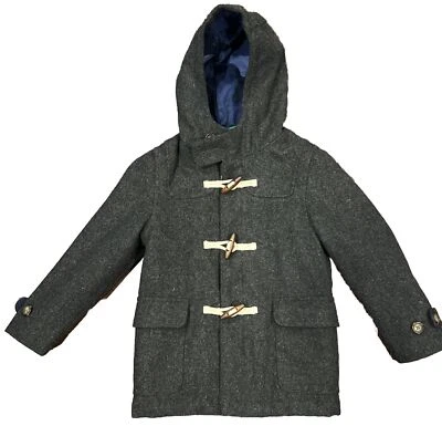 MINI BODEN Boys Gray Wool Duffle Coat, Size 3-4Y, Wooden Toggles, Blue Camo - Image 1 of 4