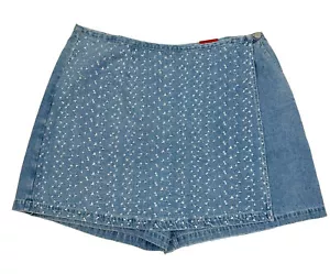 NOS Vintage Y2K Womens 24 Floral Stitched Jean Wrap Mini Skort Skirt Grunge - Picture 1 of 9