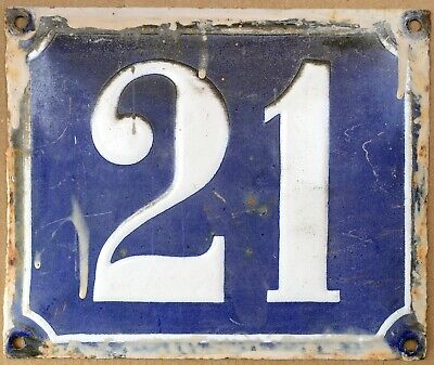 Large Old Blue French House Number 21 Door Gate Plate Plaque Enamel Metal Sign • 51.62$