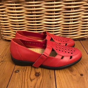 Orthopedic Mary Janes Pumps Ballet Strap Flat Red UK 6 Shoes Leather Woven Flats - Picture 1 of 9