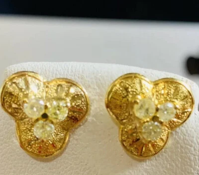 Серьги из настоящего 14-каратного 585-каратного чистого саудовского золота с настоящим золотым бриллиантом 3,7 г 11,2 мм быстрая доставка!! - Изображение 1 из 4