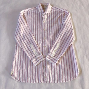 Fil Noir Dress Shirt Striped Pink White Mens Size 40 Made in Italy - Picture 1 of 12
