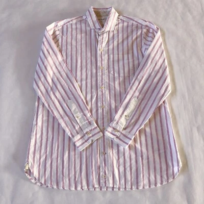 Fil Noir Dress Shirt Striped Pink White Mens Size 40 Made in Italy - Image 1 of 4