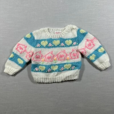 Suéter Vintage Sage Lauren Niñas 18M Flor Tejido Hecho a Mano Hogar Corazones Pequeño Foto 1 de 4
