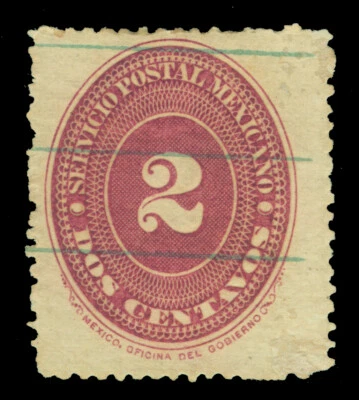 MEXICO 1887 Numeral of Value 2c brown carmine  Perf. 12  Scott # 196 mint MH VF - Image 1 of 2