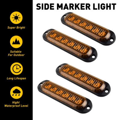 4x 6LED Smoked Side Marker Indicators Light Truck Trailer Boat Clearance 12/24V - Image 1 of 4
