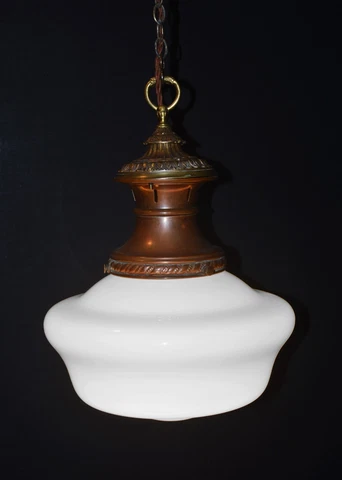 Antique art deco industrial Opaline glass & Bronze pendant schoolhouse light Cover