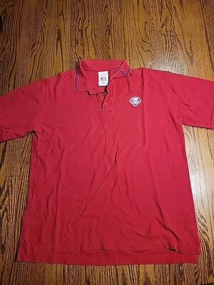 Philadelphia Phillies Polo Shirt Mens Size Medium MLB Baseball Red Top Collared  - Image 1 of 4