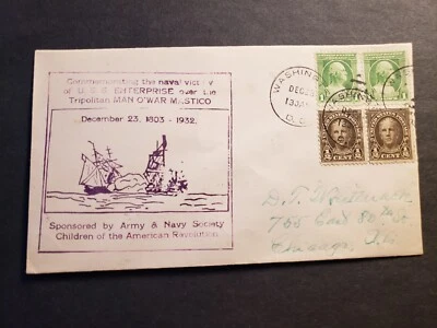 USS ENTERPRISE Naval Cover 1932 TRIPOLITAN MAN O'WAR MASTICO Cachet - Image 1 of 2