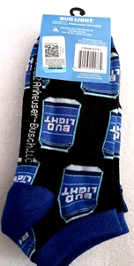 2 Pair Bud Light Beer Novelty Crew Socks OSFM Fits shoe 6-12 2022 New NOS - Picture 1 of 4
