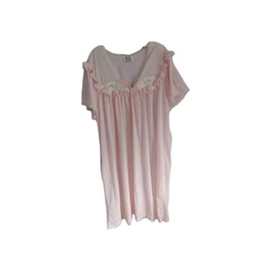 Camicia da notte donna vintage rosa nylon orlo pizzo floreale, bottoni 1 tasca 26w - Foto 1 di 9