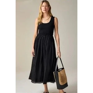 NWT!! J. CREW Gathered Waist Mixy Dress Solid Black Midi Tank Crinkle X-Small - Picture 1 of 14