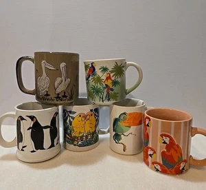 Lot of 6 Vintage Bird Theme Related Ceramic Coffee Mugs Parrots, Penguins more - Picture 1 of 21