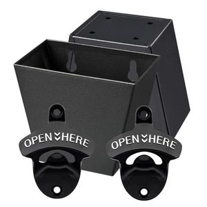 Black White Bottle Opener Wall Mounted with Cap Catcher Drained Holes, Emboss... - Picture 1 of 5