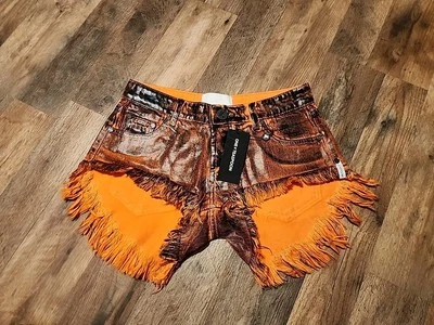 One Teaspoon NWT Lacquered Bonitas Low Waist Denim Shorts in Orange Laq Size 23 - Image 1 of 4