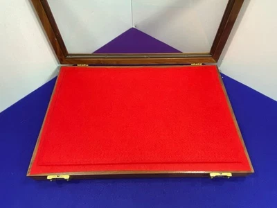 Vintage Wooden Glass-Top Display Case with Red Felt Lining & Foam Insert – Locks - Image 1 of 4