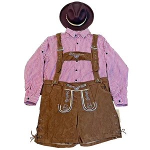 Deluxe Mens Lederhosen Oktoberfest Costume Octoberfest Bavarian German Beer Hat - Picture 1 of 16