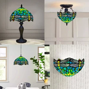 10 inch Tiffany Style Table/Ceiling/Pendant Lampshade Handcrafted Stained Glass - Picture 1 of 19