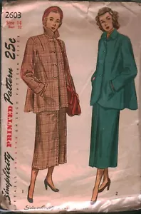 2603 Vintage Simplicity Sewing Pattern Misses 1940s Maternity Suit Skirt Top 14 - Picture 1 of 2