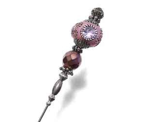 HUTNADEL mit ROSA indonesischen Keramik Bali Perlen & Strass - Silber Finish - 8 Zoll - Bild 1 von 10