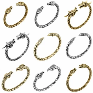 Vintage Norse Vinking Wolf Bracelets for Men Retro Dragon Bangles Jewelry Gift - Foto 1 di 24