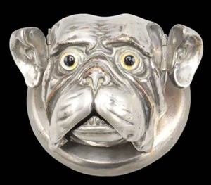 TÊTE BOULEDOGUE tôle nickelée XIX ème - Imagen 1 de 16