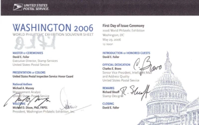 Signed USPS 1st Day Ceremony Program #4075c "Freedom" Washington DC WPE 2006 - Image 1 of 3