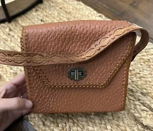 Vintage Hand Tooled Leather Stamped Handle Handbag Purse Western Boho Mexican - Picture 1 of 12