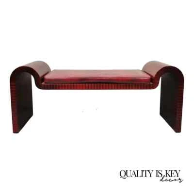 Banco cascada escultórico Art Deco de cuero rojo Karl Springer mediados de siglo moderno Foto 1 de 4