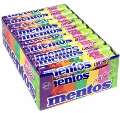 40 x MENTOS RAINBOW ROLLS CHEWY DRAGEES FRUIT FLAVOURED CHEWS BULK LOLLIES - image 1 of 3