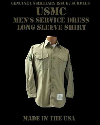 US MARINE CORPS LONG SLEEVE MAN'S KHAKI DRESS SHIRT USMC ALPHA UNIFORM S M L XL - Image 1 of 4