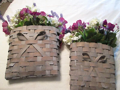 2 NEW BASKETS FLORAL DECOR PROFESSIONALLY ARRANGED  PURPLE WHITE FLOWER BASKETS - Image 1 of 4