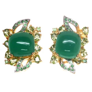 16 X 12Mm. Ágata Verde Tsavorite Peridoto Pendientes 925 Plata de Ley - Imagen 1 de 5