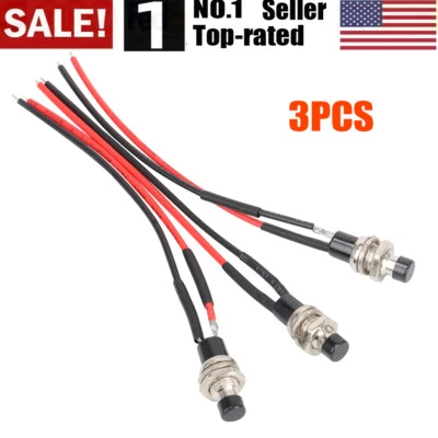 3PCS Mini Push Button Pre-Wired Momentary N/O OFF-ON Switch Plug 12V 5AMP SPST - Image 1 of 4