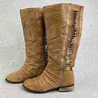 Very Volatile Boots Womens 6.5 Tan Brown Leather Riding Tall Cut Out