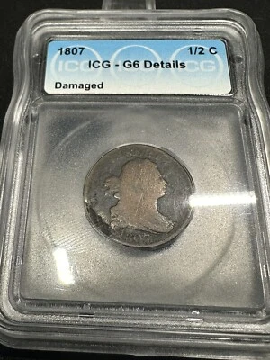 1807 1/2C ICG G6 Details Damaged Draped Bust Half Cent - Image 1 of 2