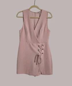 BCBG Skort Grommet Tie Front Romper In Rose Smoke Sz 8 NWT - Picture 1 of 10