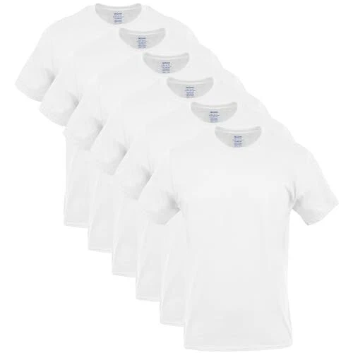 Men's Gildan Crew T-shirts 6 PK White Tag 100 Cotton Moisture Wicking Med