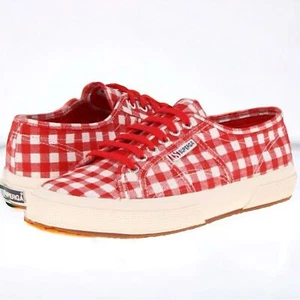 Cute! Superga 2750 Striped and Checked Red Gingham Plaid Sneaker EU 36 US 6 - Picture 1 of 13
