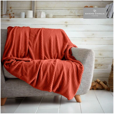 LUXURY POPCORN WAFFLE BLANKET FLEECE TRAVEL THROW SOFA BED WARM COSY EXTRA LARGE - Image 1 of 2