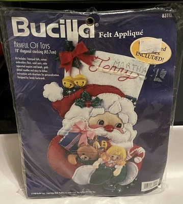 Novo Kit de Meias Vintage Bucilla Santa Braço de Brinquedos Aplique de Feltro 18” 83112*LEIA - Imagem 1 de 4