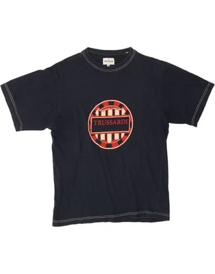 TRUSSARDI Mens Graphic T-Shirt Top Small Navy Blue Cotton DN35 - Image 1 of 3